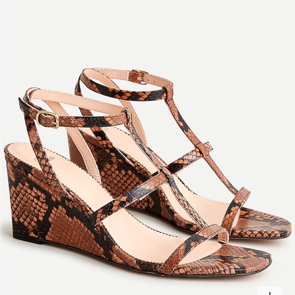 NIB J. Crew Leather Embossed Snake T-Strap Wedge Sandal